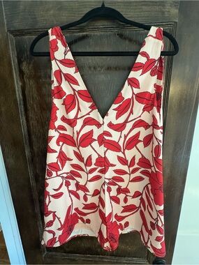 Red Poppy-Print V-Neck Romper with long back ties - Women
